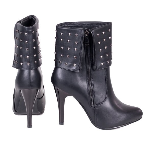 Women's Ankle Boots, 10" Studded Booties with Heel and Zipper, SB-2012 - Picture 1 of 6